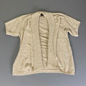 VERVE Cardigan Sweater Women's 1X Beige Metallic‎ Knit Short Sleeve Open Front